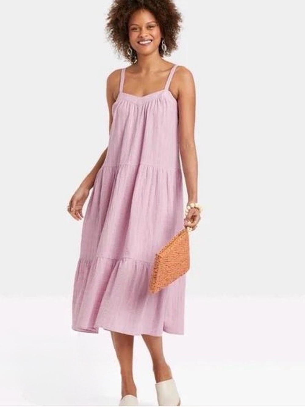 KNOX ROSE Tiered Midi Dress Lilac Purple 100% Cotton Prairie Cottage - Size M